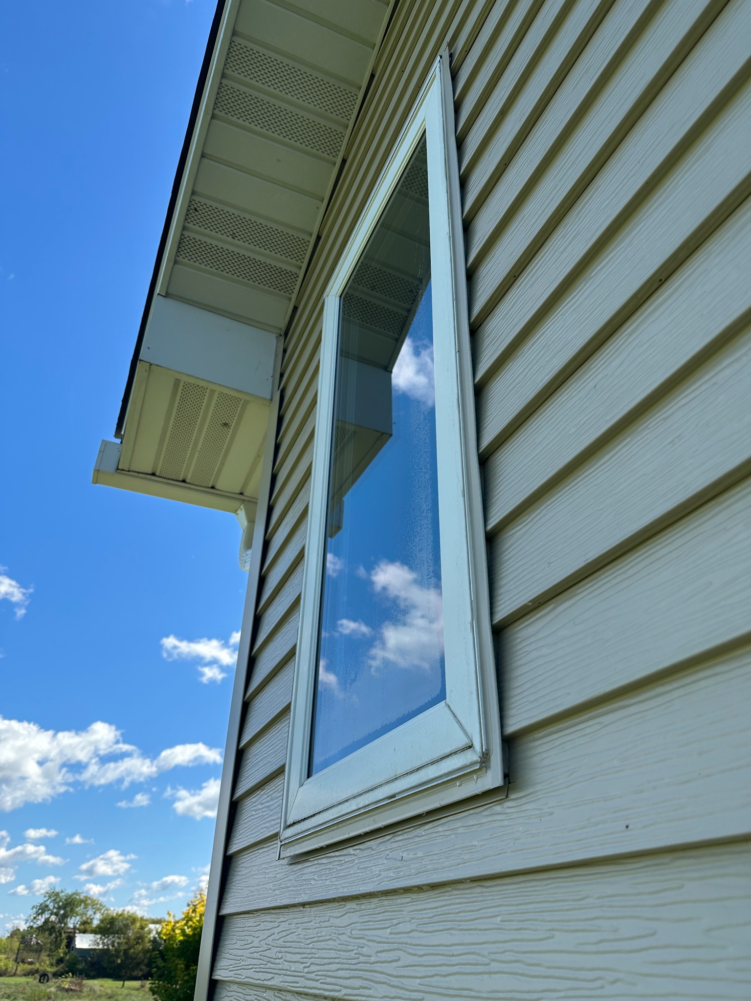 Residential exterior window after professional window cleaning in Western Wisconsin